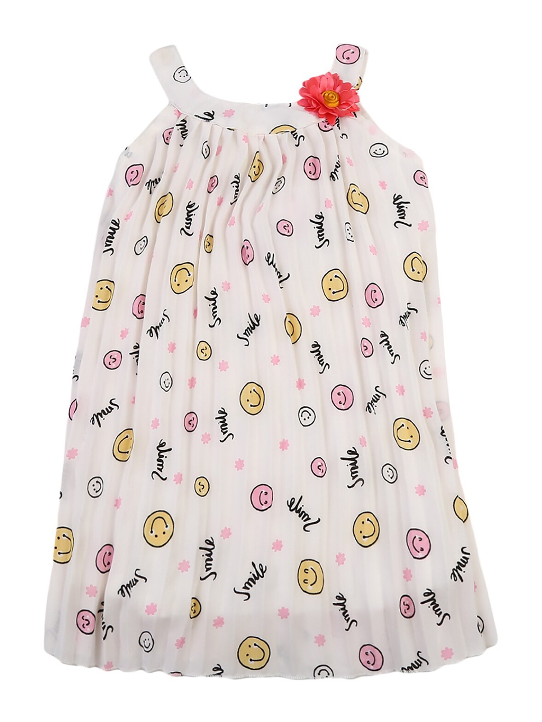 

V-Mart White & Yellow Printed Georgette A-Line Dress