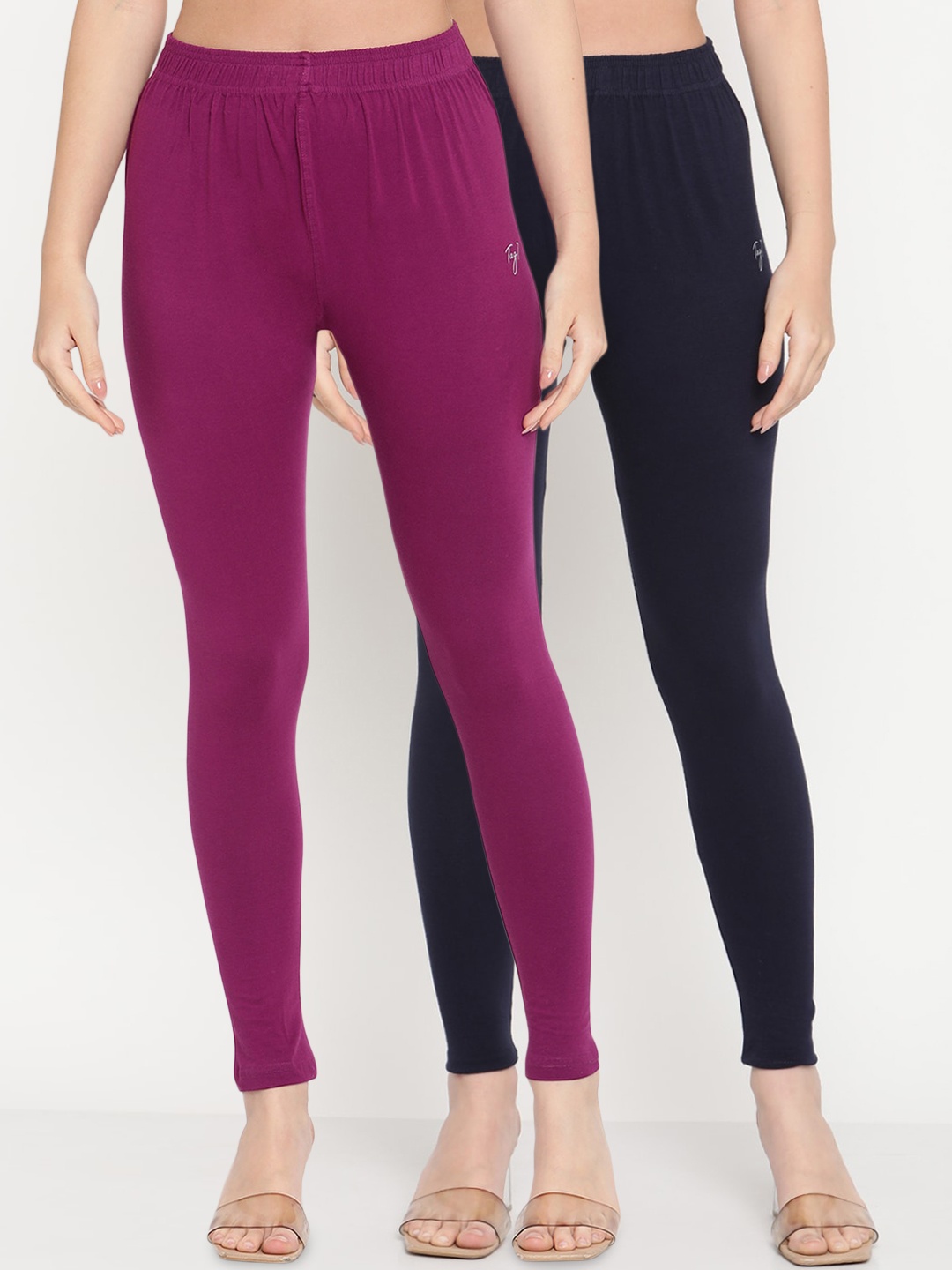 

TAG 7 Women Pack Of 2 Solid Comfort-Fit Ankle-Length Leggings, Purple