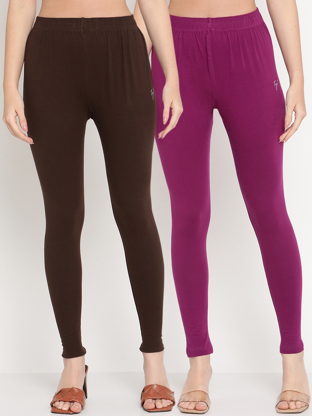 

TAG 7 Women Pack Of 2 Solid Comfort-Fit Ankle-Length Leggings, Purple