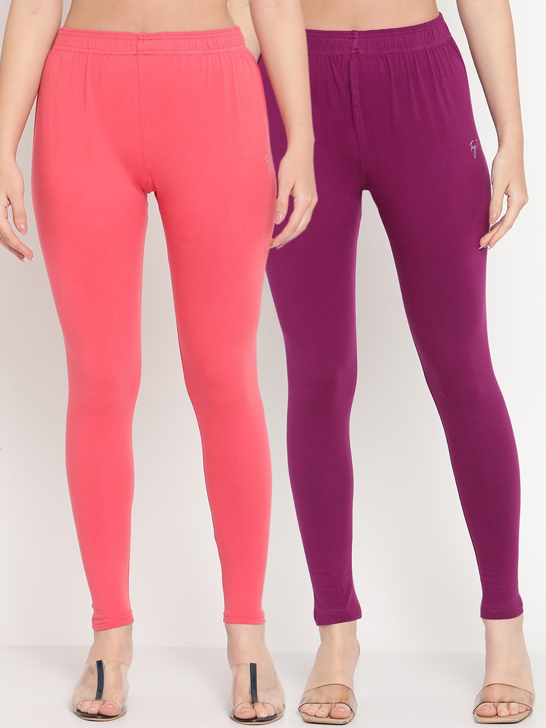 

TAG 7 Women Pack Of 2 Solid Comfort-Fit Ankle-Length Leggings, Purple