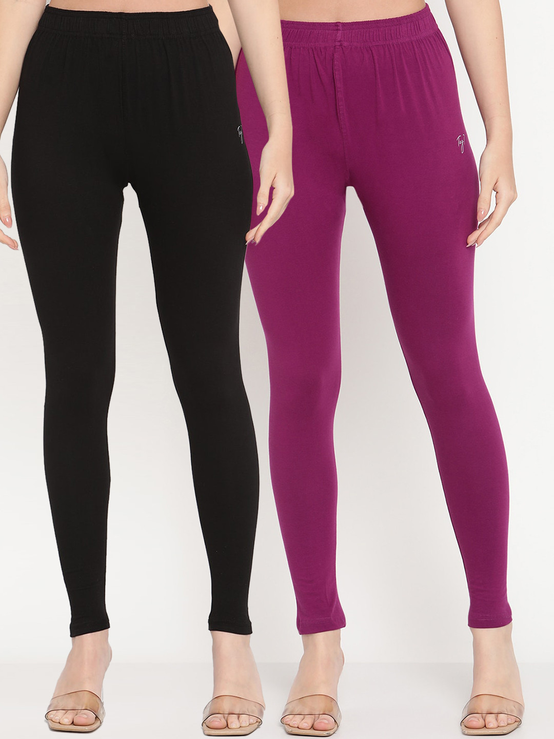 

TAG 7 Women Pack Of 2 Solid Comfort-Fit Ankle-Length Leggings, Purple