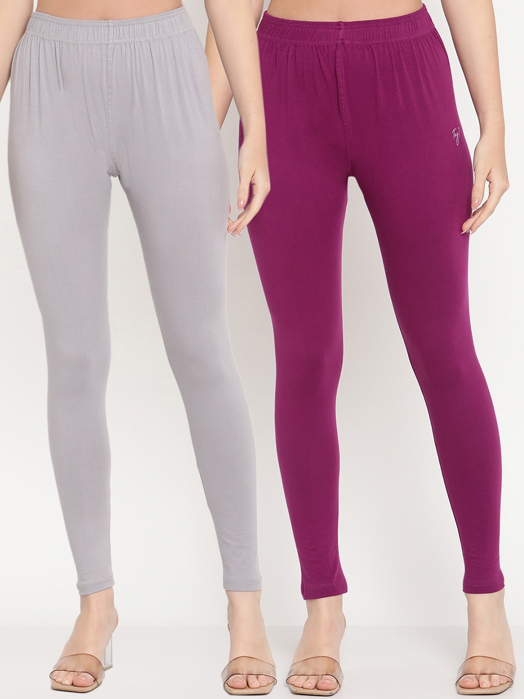 

TAG 7 Women Pack Of 2 Solid Comfort-Fit Ankle-Length Leggings, Purple