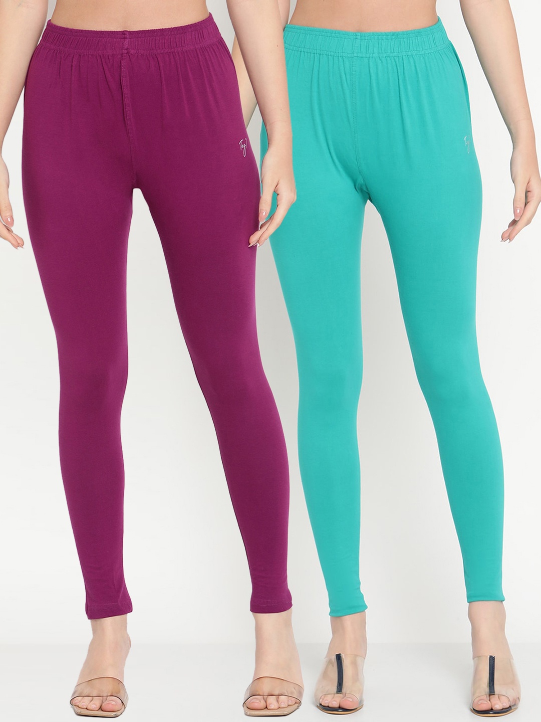 

TAG 7 Women Pack Of 2 Solid Ankle-Length Leggings, Purple