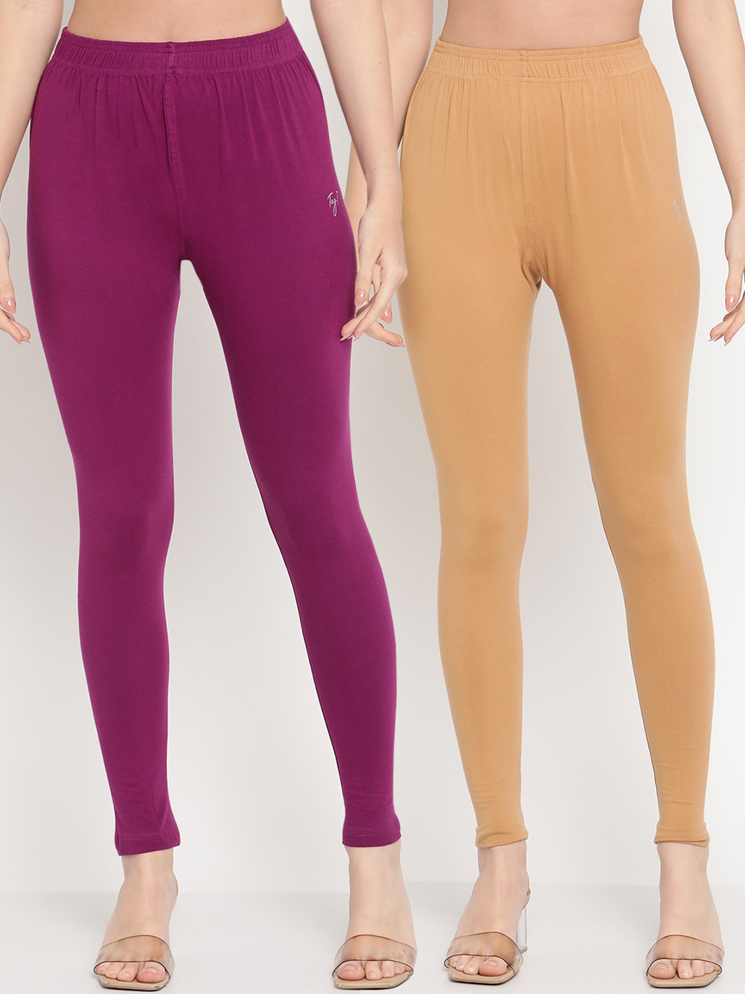 

TAG 7 Women Pack Of 2 Solid Comfort-Fit Ankle-Length Leggings, Purple
