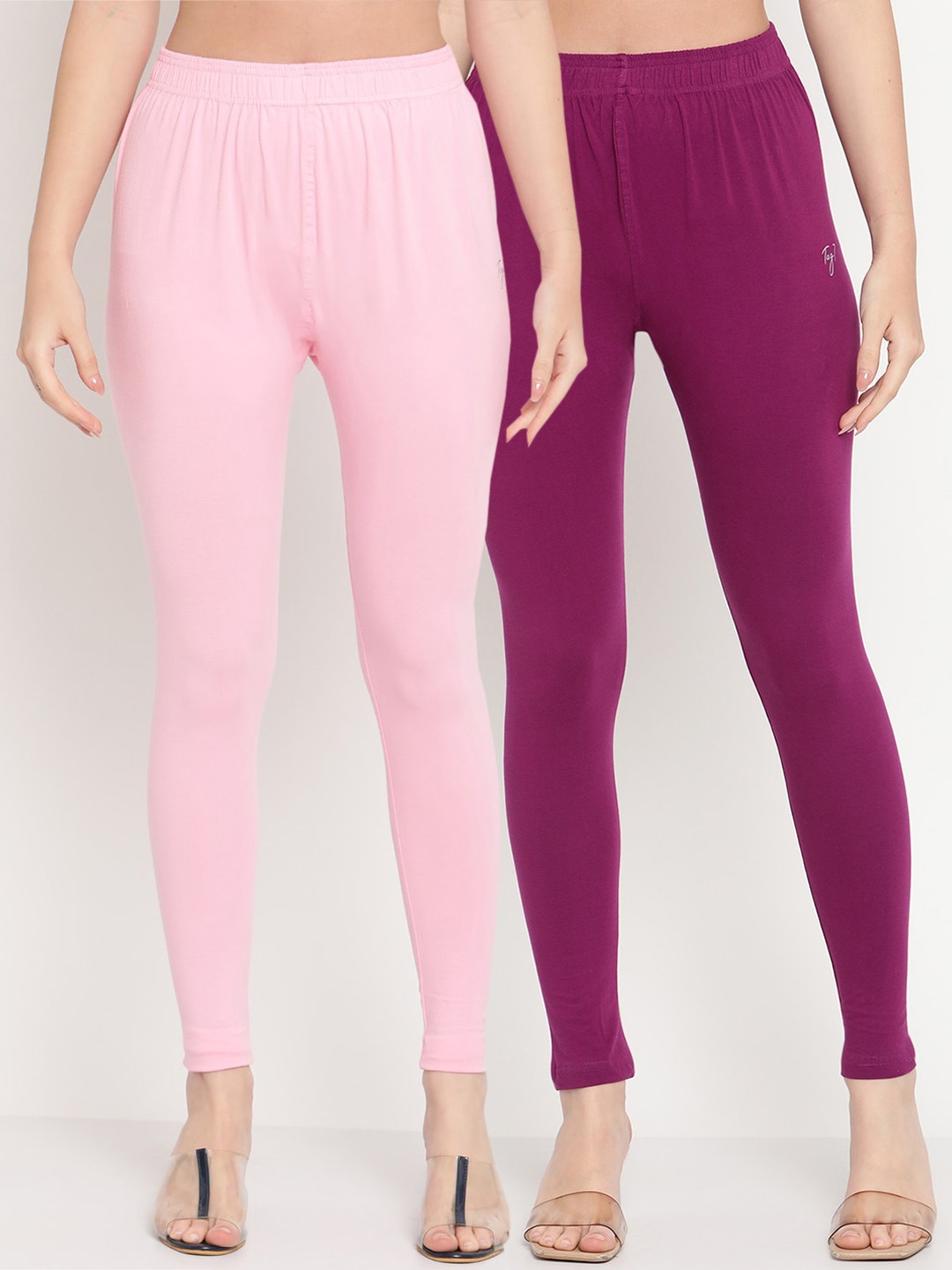 

TAG 7 Women Pack Of 2 Solid Comfort-Fit Ankle-Length Leggings, Purple