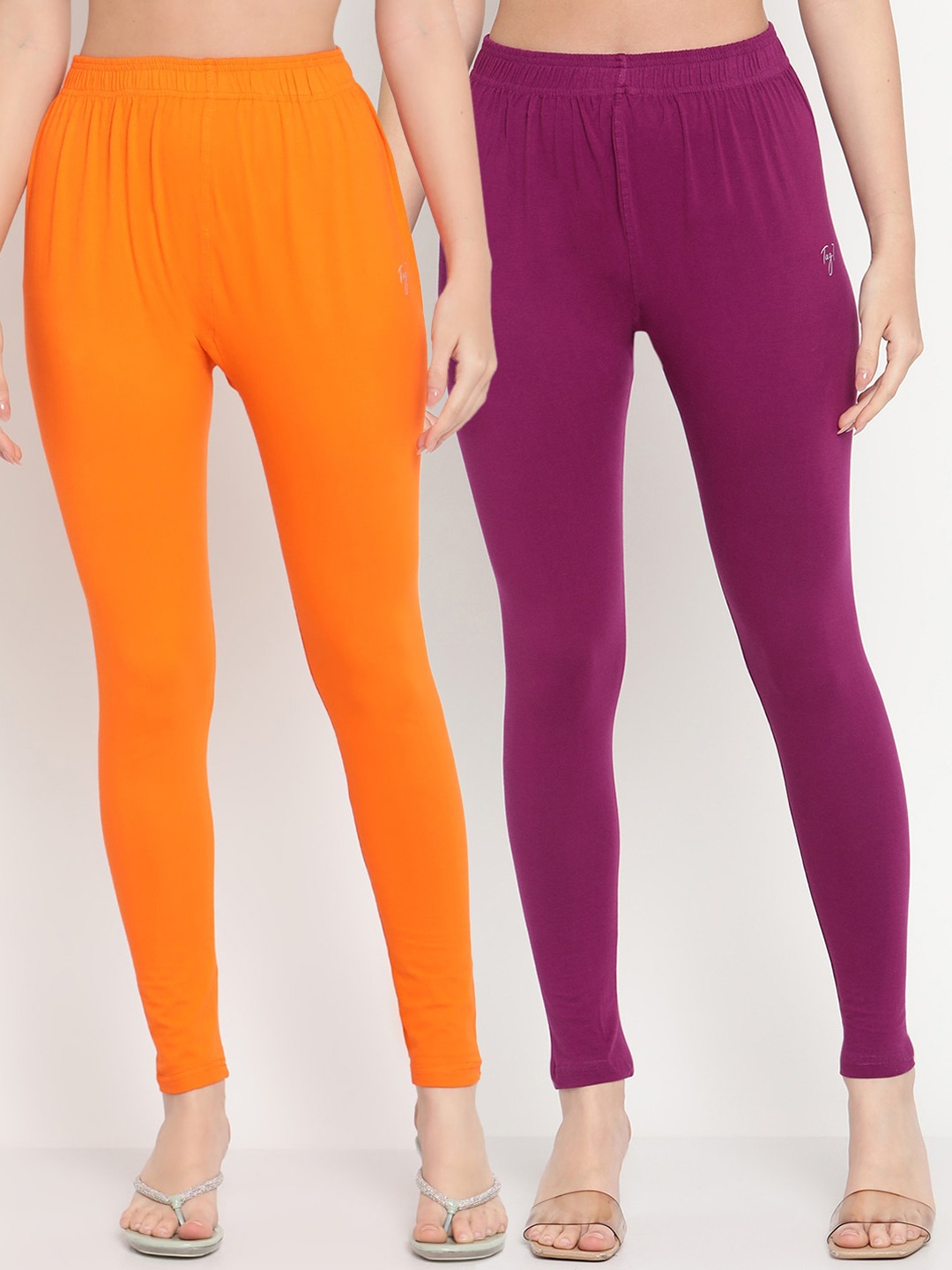 

TAG 7 Women Pack Of 2 Solid Comfort-Fit Ankle-Length Leggings, Purple