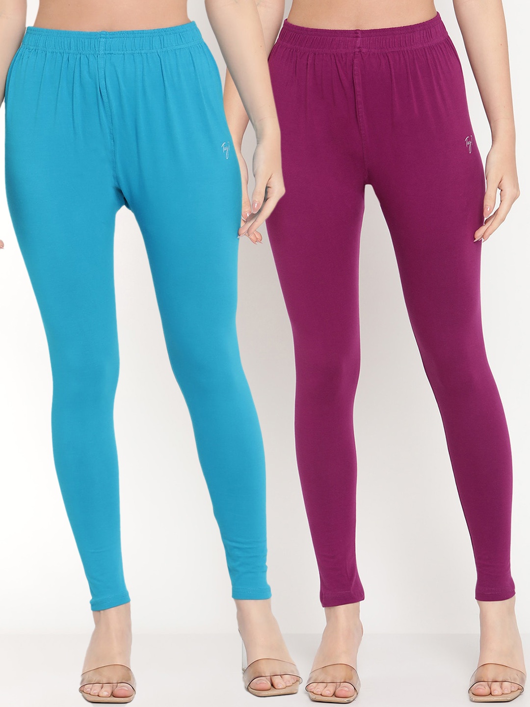 

TAG 7 Women Pack Of 2 Solid Comfort-Fit Ankle-Length Leggings, Purple