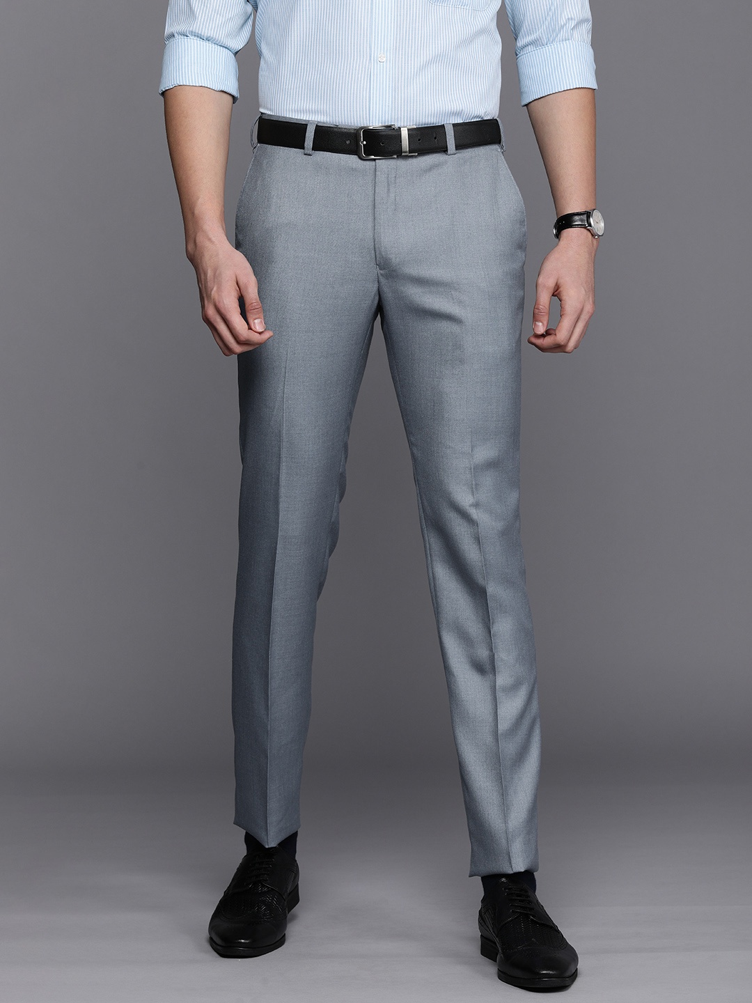 

Raymond Men Grey Solid Slim Fit Formal Trousers