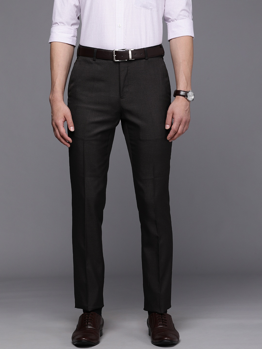 

Raymond Men Brown Self-Design Slim Fit Formal Trousers