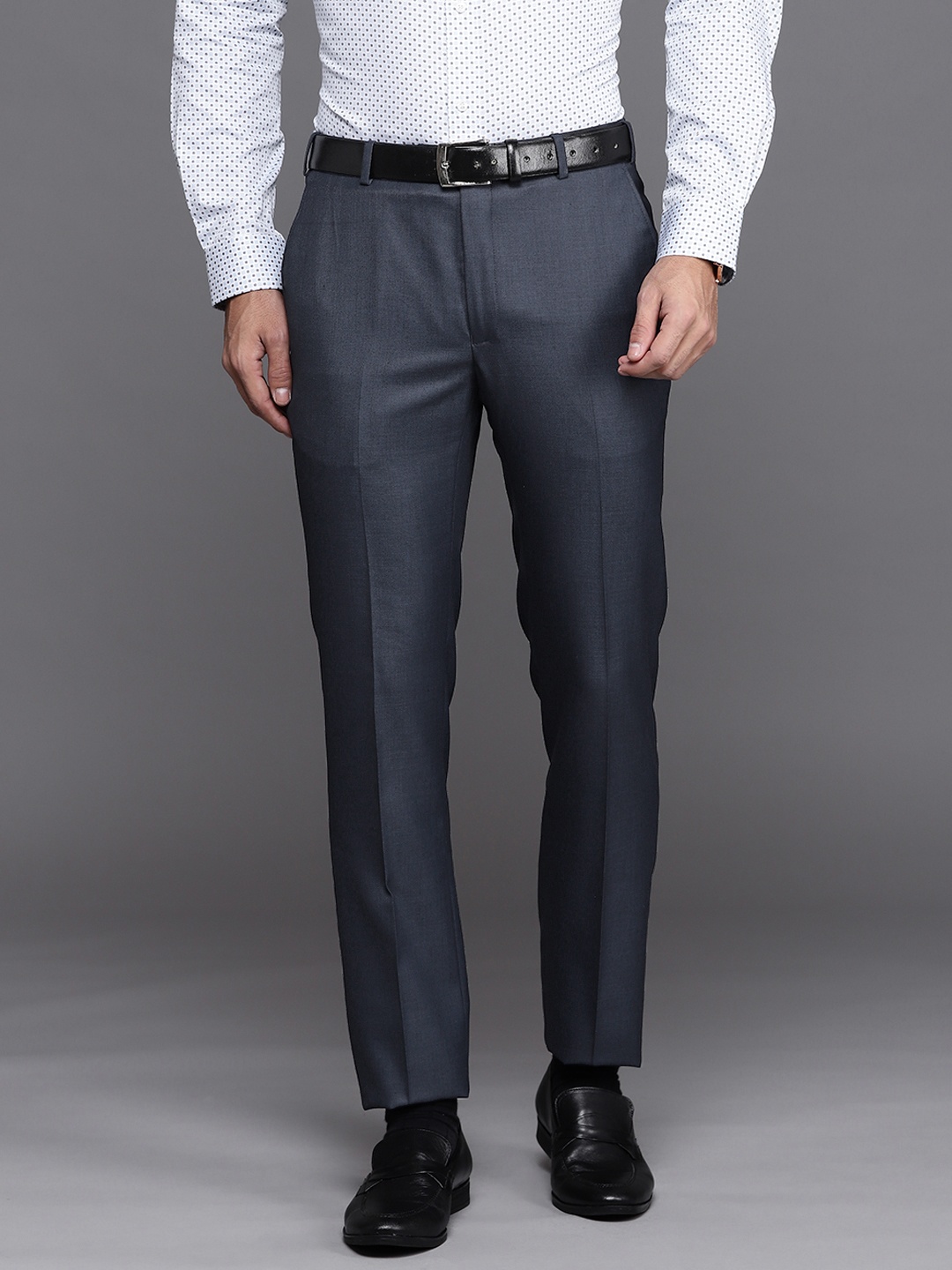 

Raymond Men Navy Blue Solid Trousers
