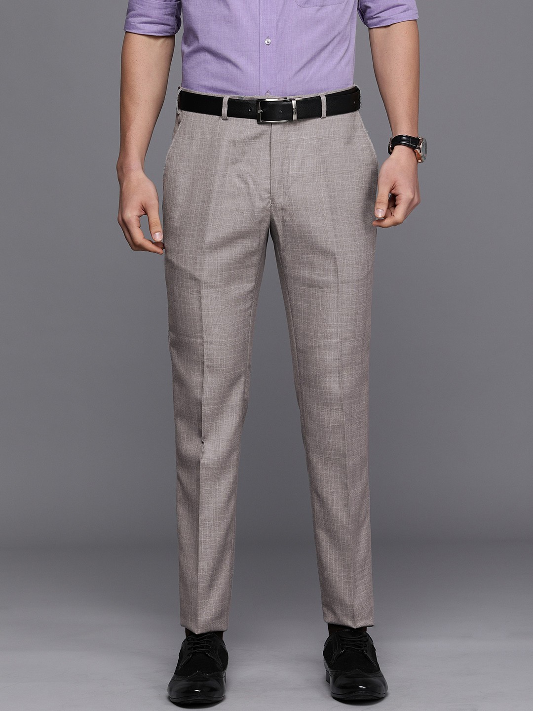 

Raymond Men Grey Checked Slim Fit Formal Trousers
