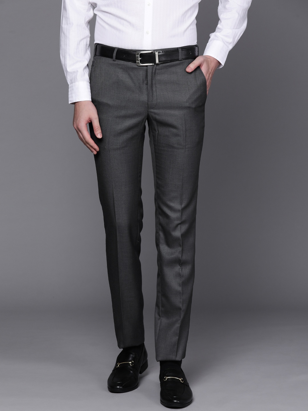 

Raymond Men Charcoal Grey Solid Formal Trousers