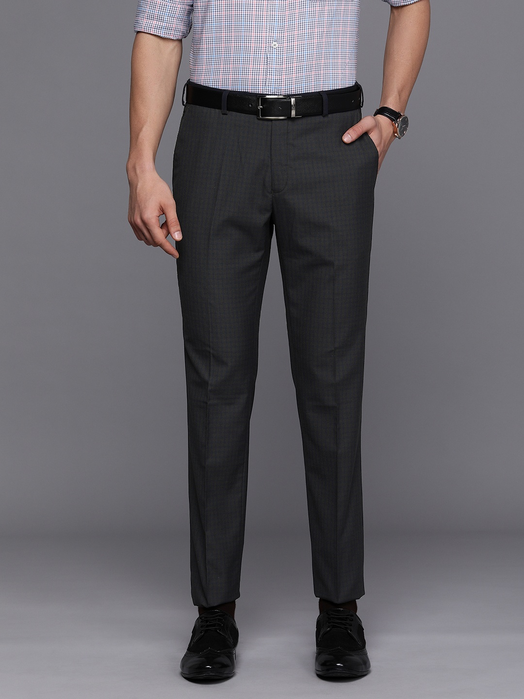 

Raymond Men Blue Checked Slim Fit Formal Trousers