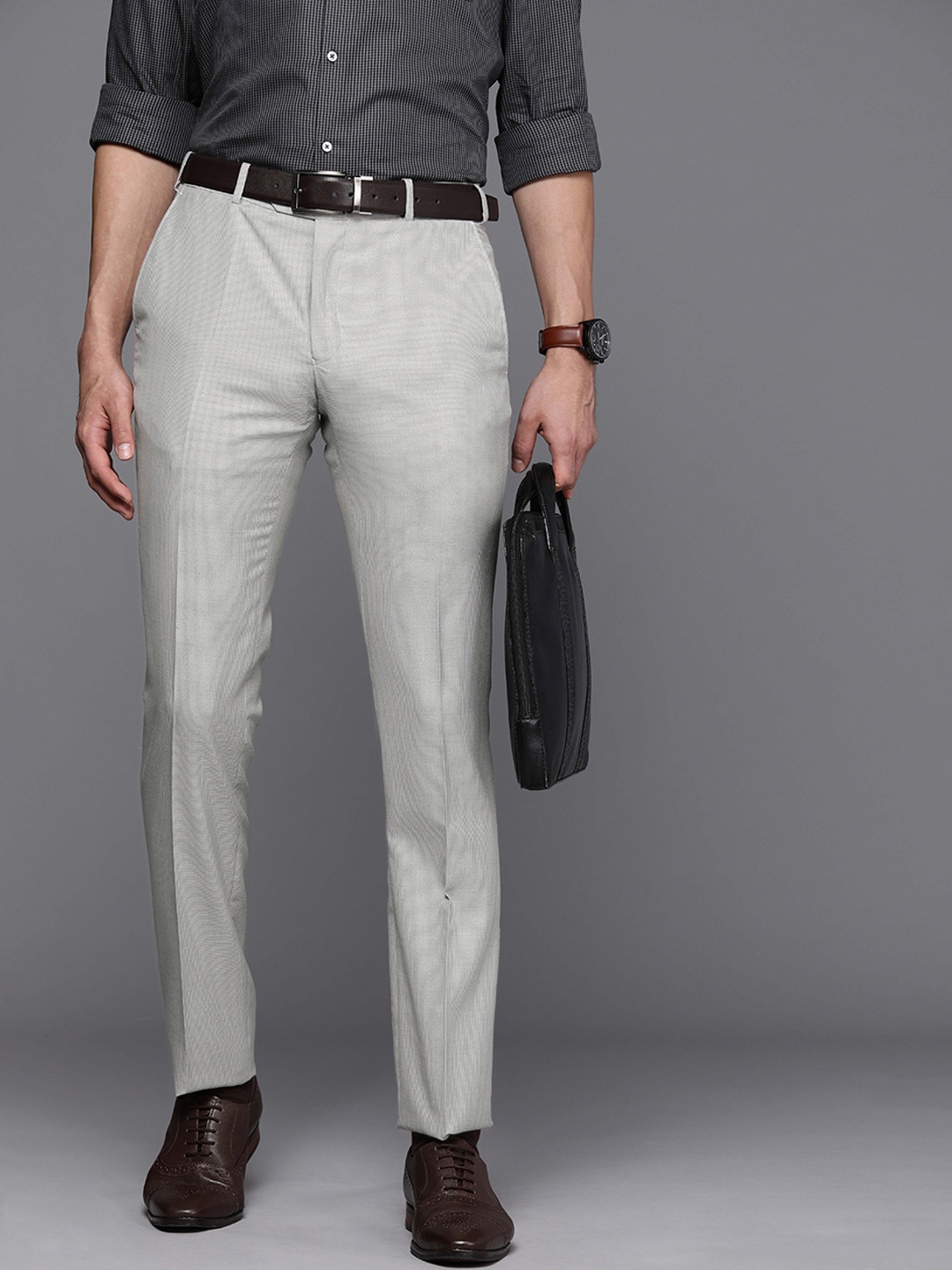 

Raymond Men Grey Checked Slim Fit Formal Trousers