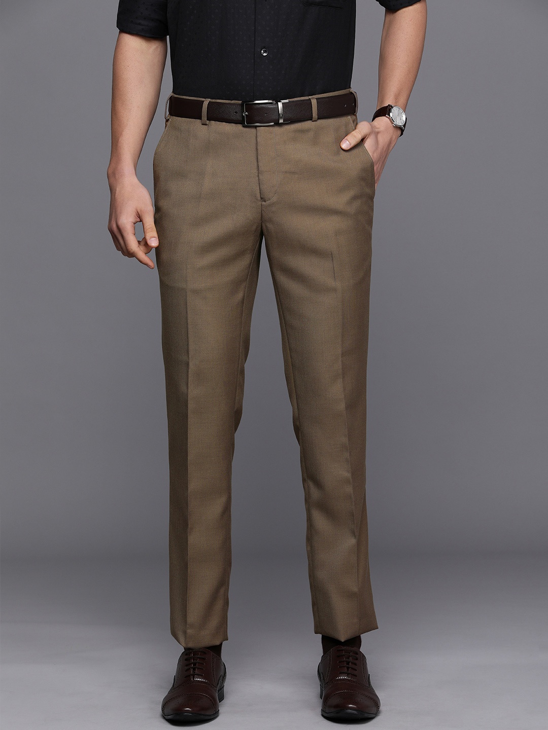 

Raymond Men Brown Self-Design Slim Fit Formal Trousers