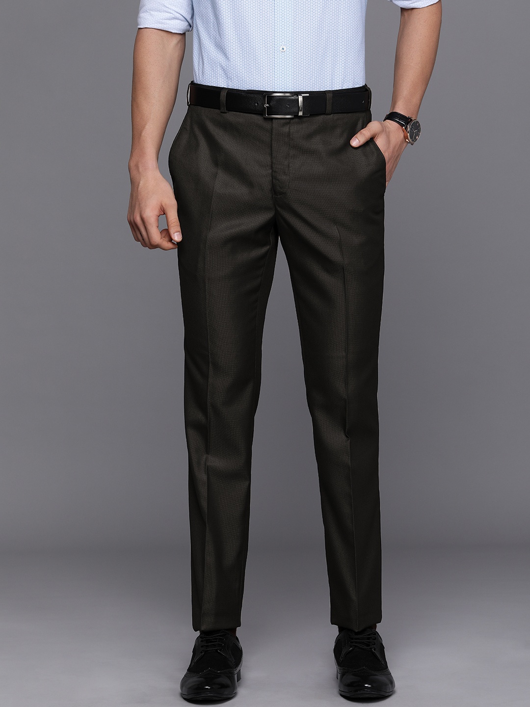 

Raymond Men Black Self-Design Slim Fit Formal Trousers
