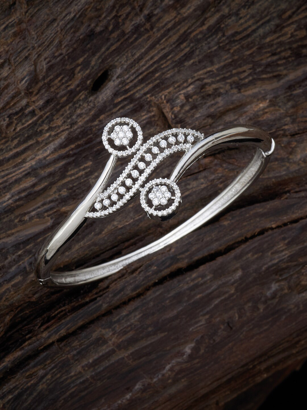 

Kushal's Fashion Jewellery Women Silver-Toned & White Rhodium-Plated Kada Bracelet