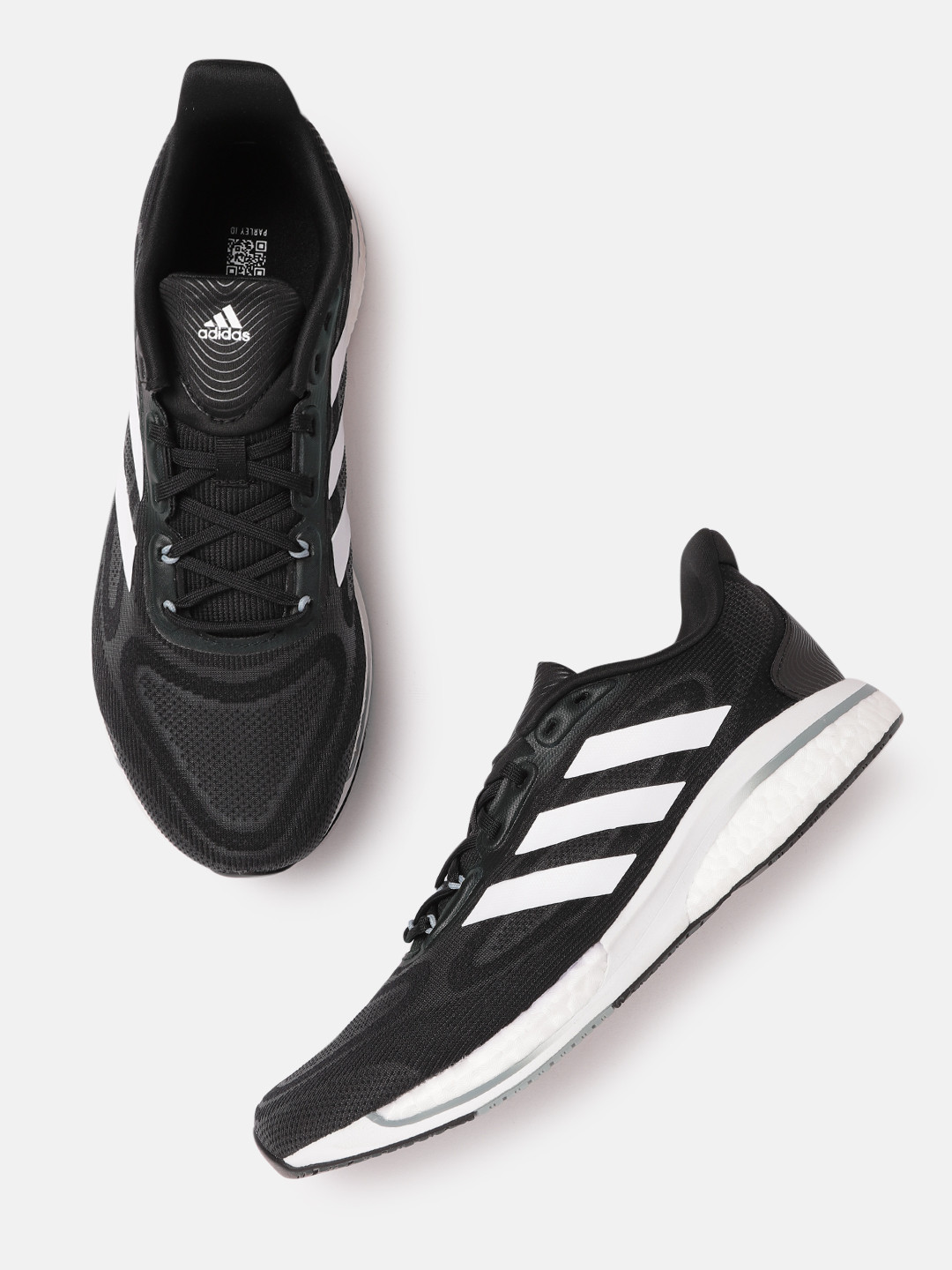 

ADIDAS Men Black & White Woven Design Hybrid Midsole Supernova+ Running Shoes
