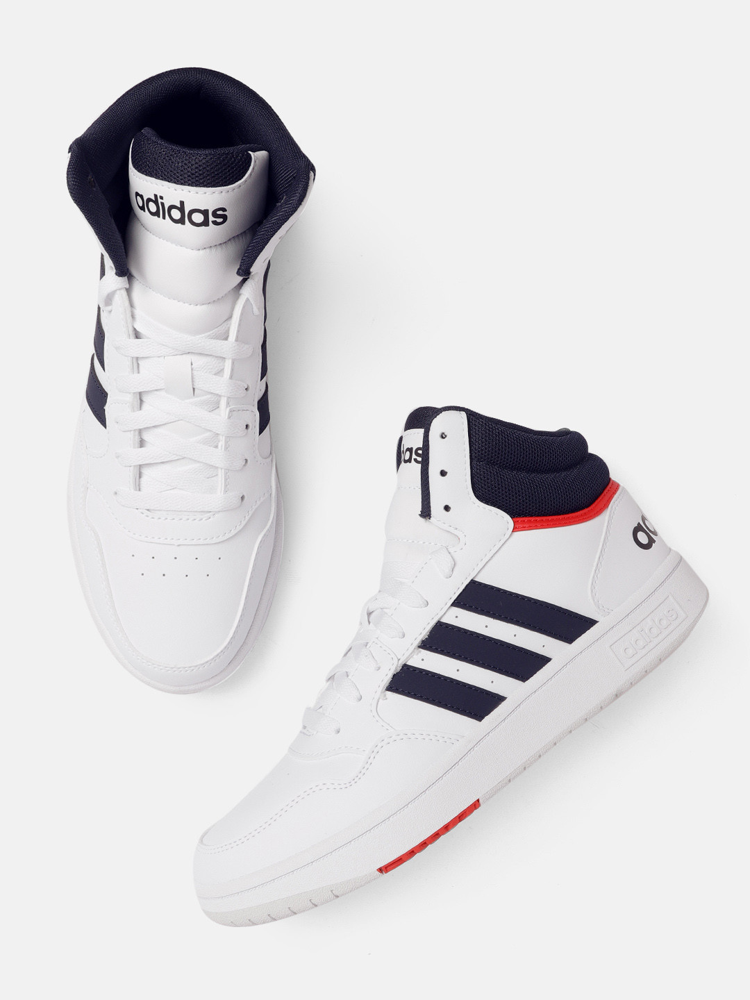 

ADIDAS Men White & Black Perforated Hoops 3.0 Mid Classic Vintage Sneakers