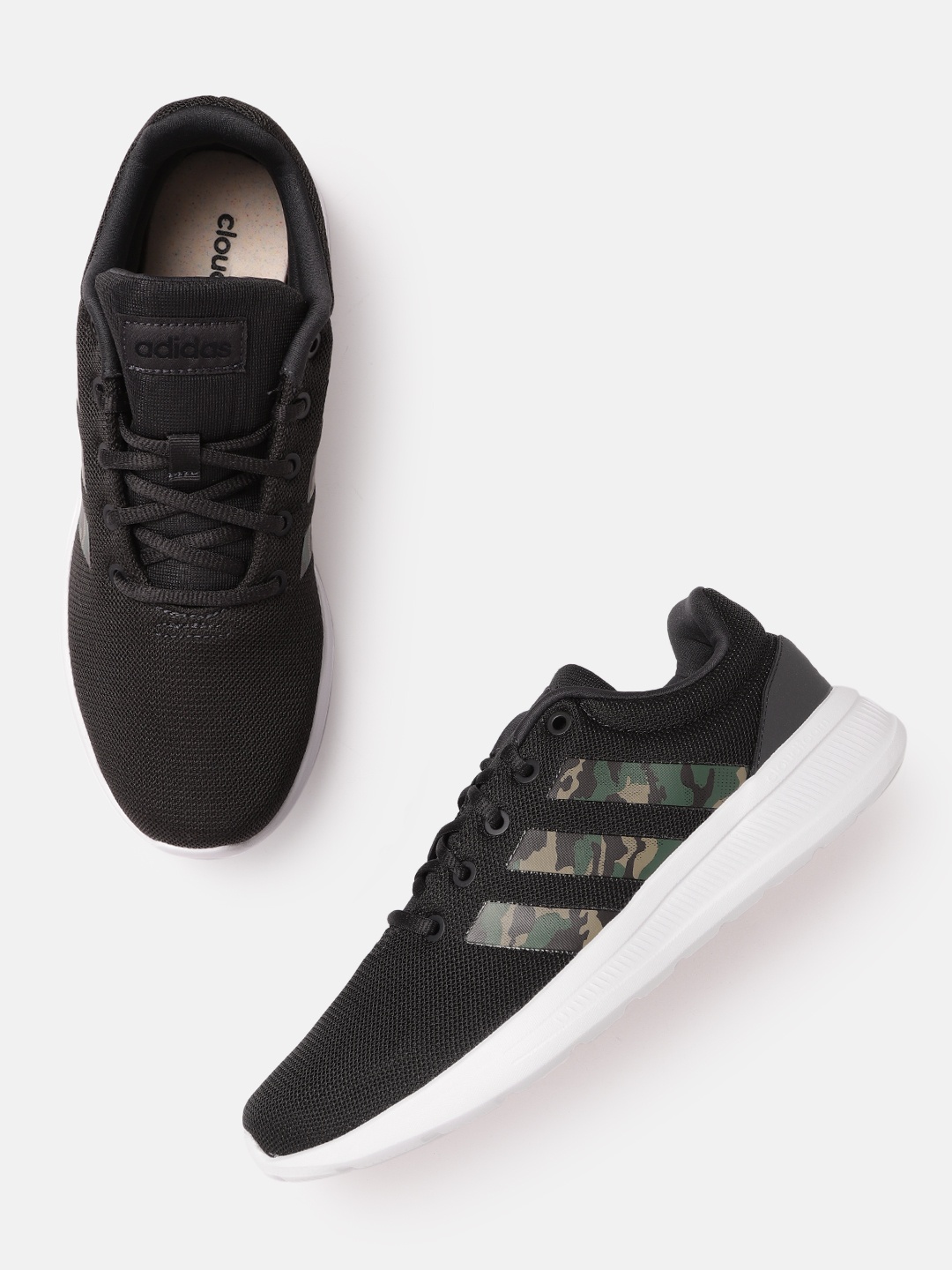 

ADIDAS Men Black & Olive Green Striped & Woven Design Lite Racer CLN 2.0 Sneakers