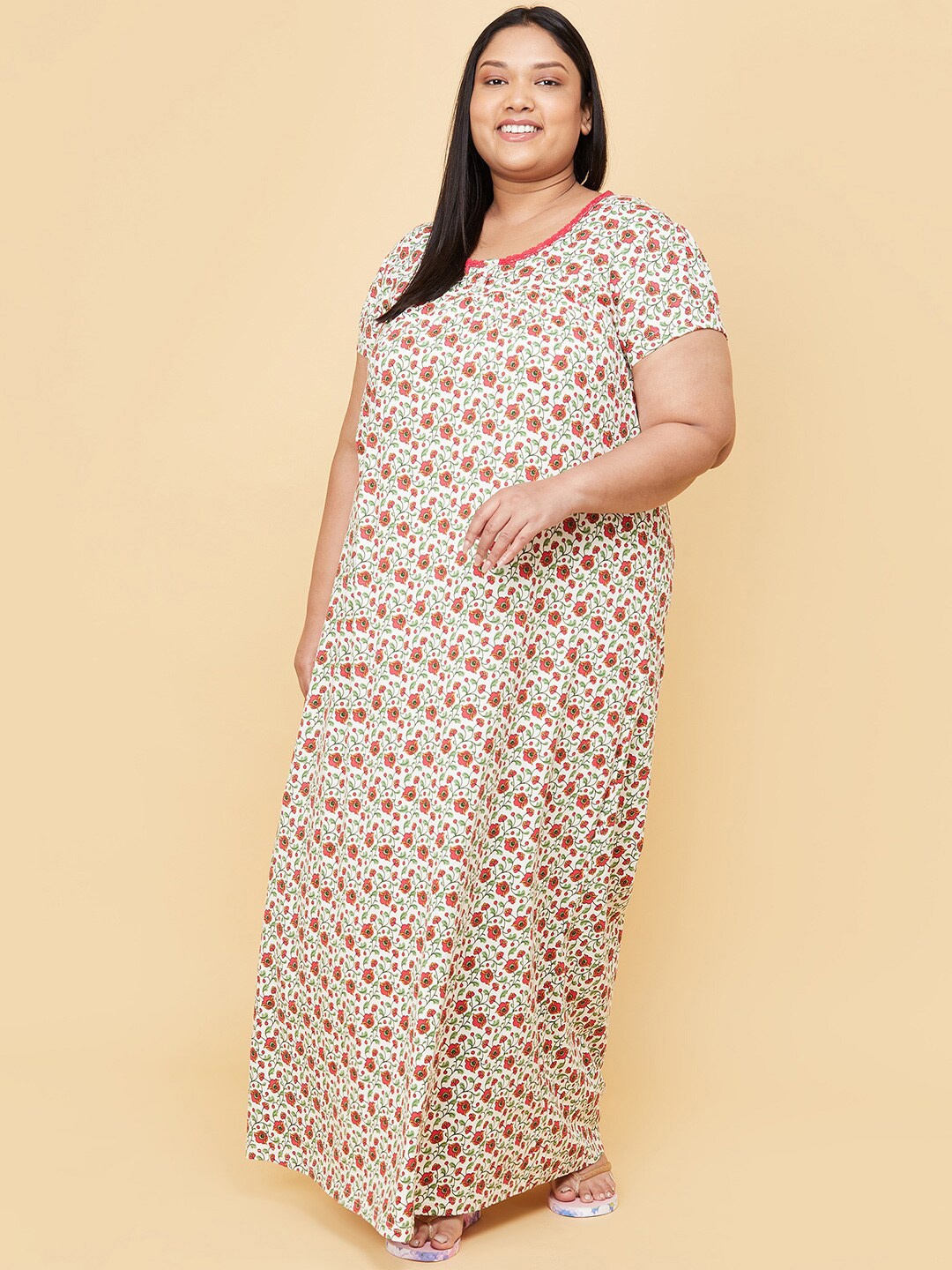 

max Plus Size Women Beige Printed Maxi Nightdress