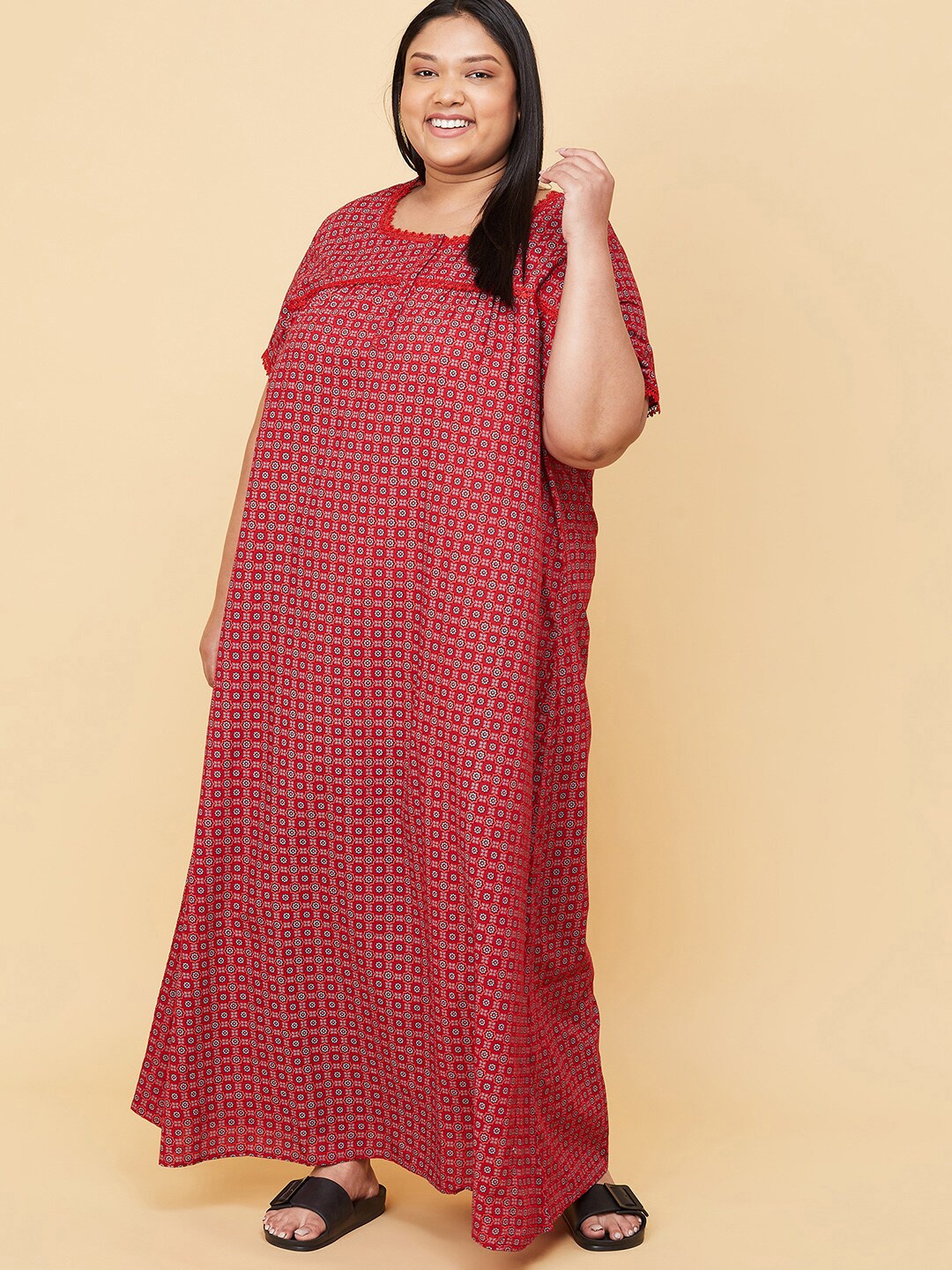 

max Plus Size Red Printed Maxi Nightdress