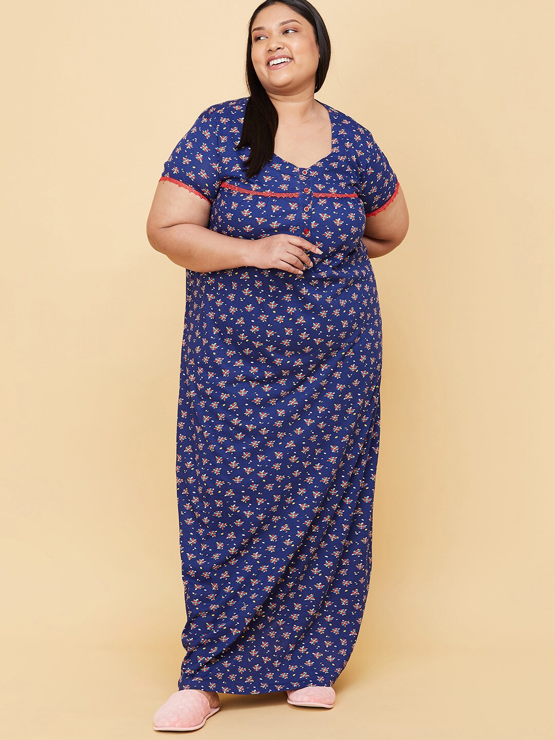 

max Women Plus Size Navy Blue Printed Maxi Nightdress