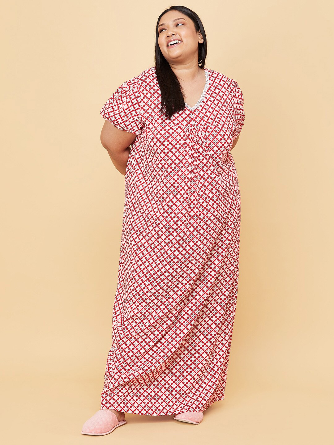 

max Plus Size Red Printed Maxi Nightdress