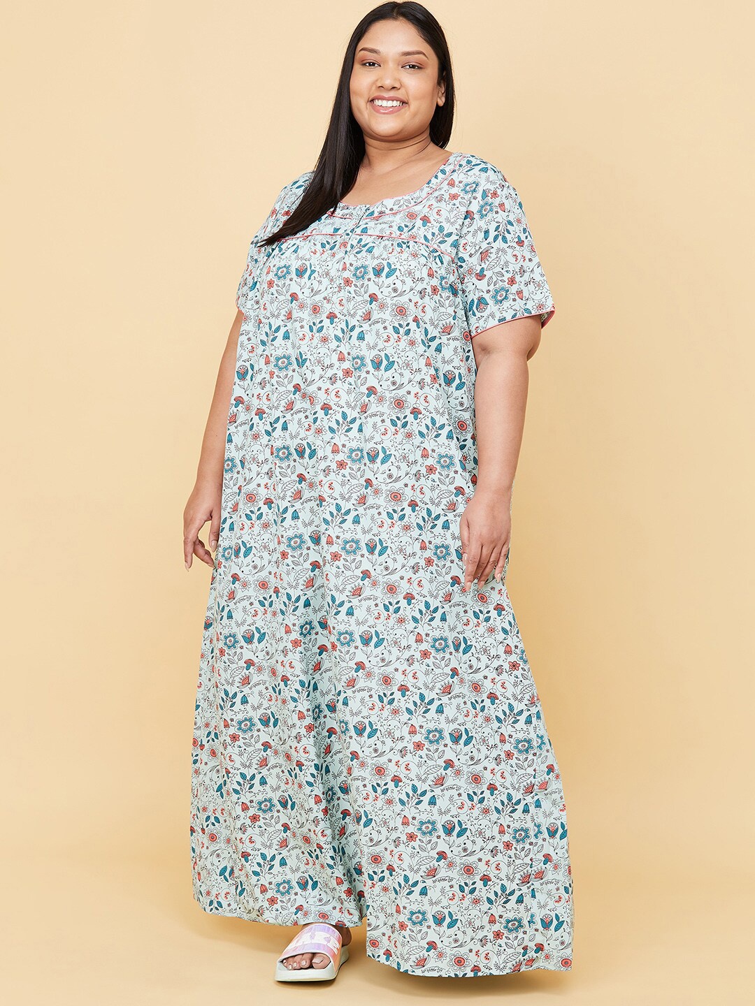 

max Blue Plus Size Printed Maxi Nightdress