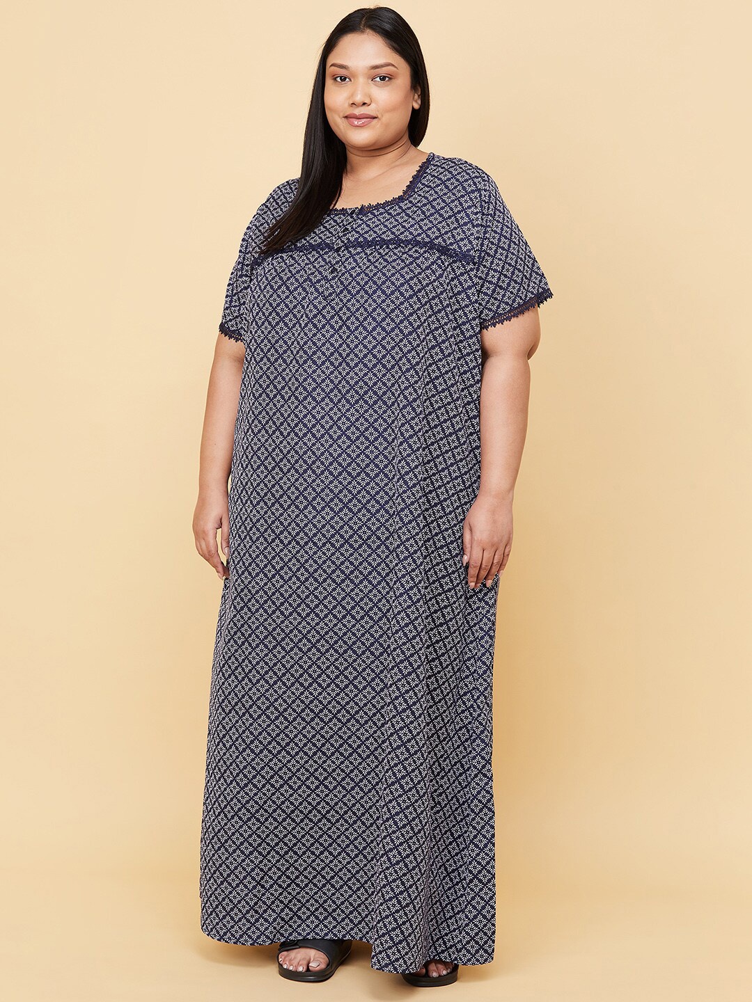 

max Women Plus Size Navy Blue Printed Maxi Nightdress