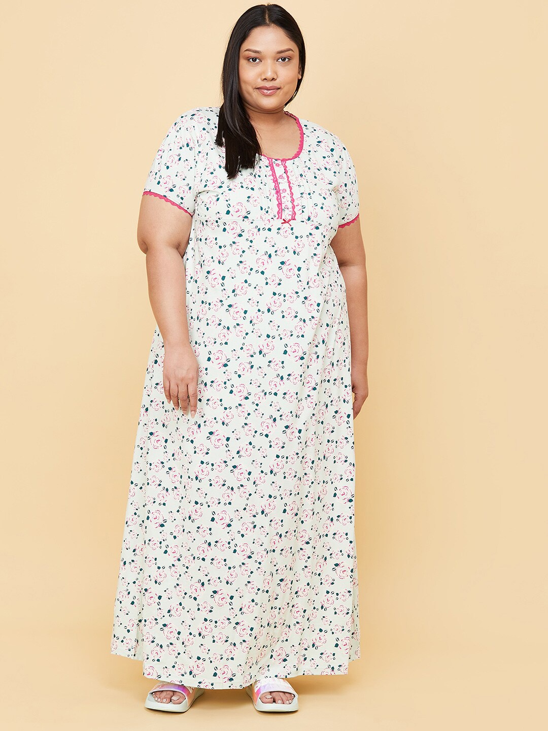

max Women Plus Size Green Printed Maxi Nightdress