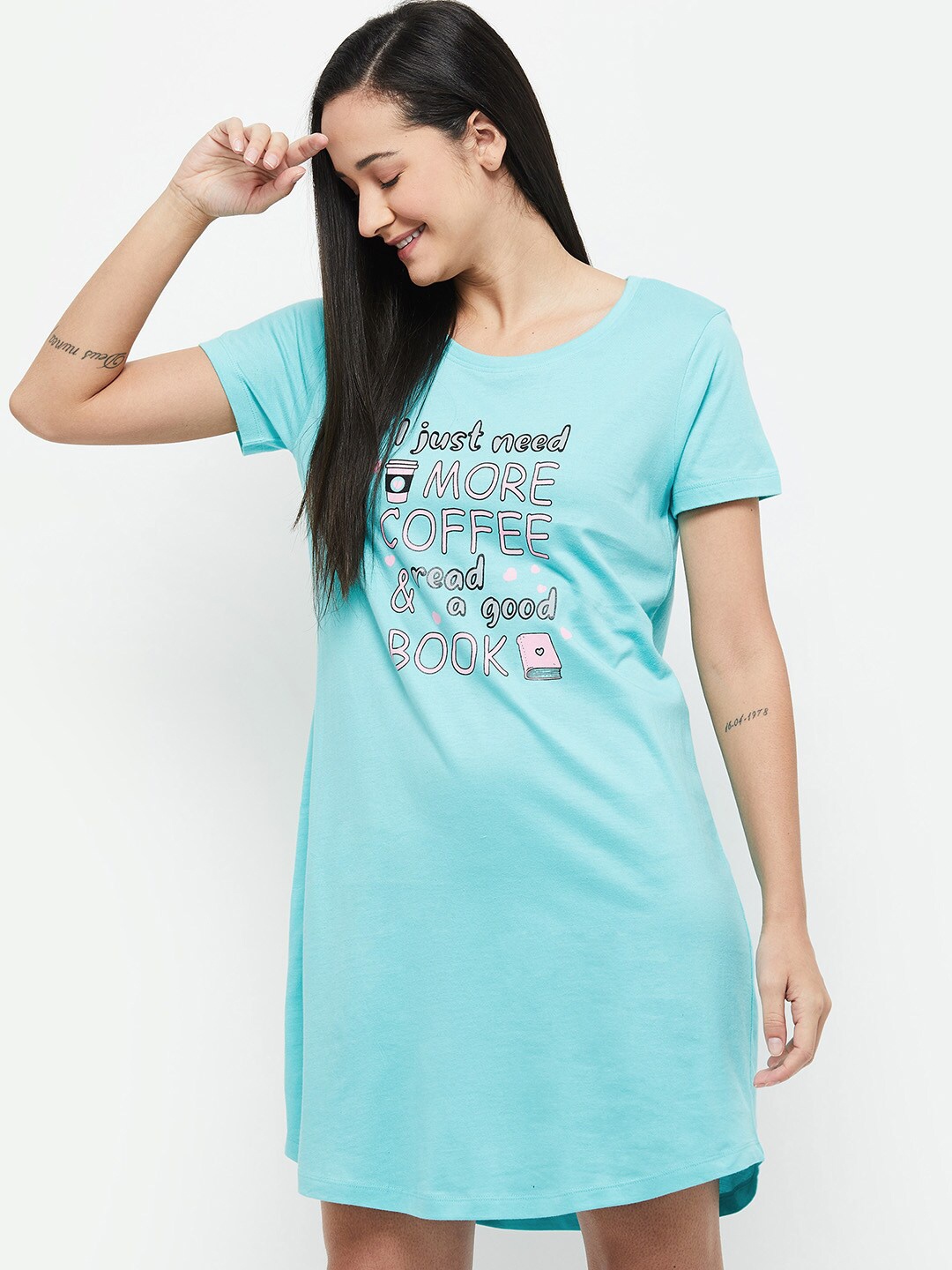

max Women Turquoise Blue Printed Nightdress