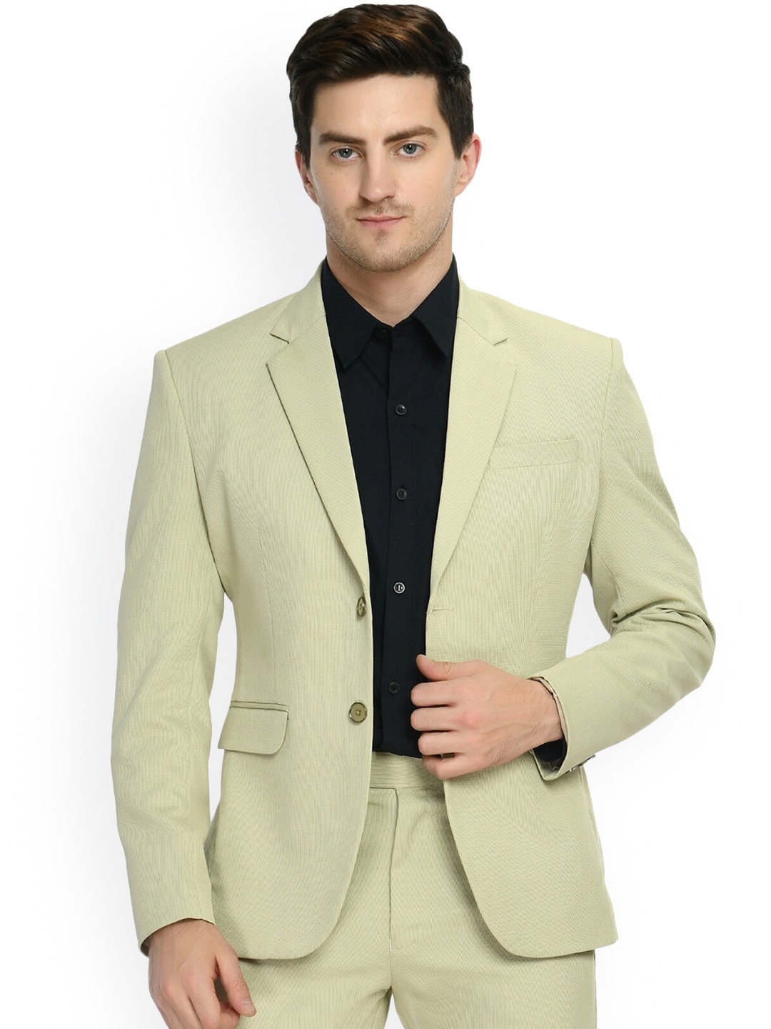 

TrulyFeb Men Green Solid Single-Breasted Slim Fit Formal Blazer