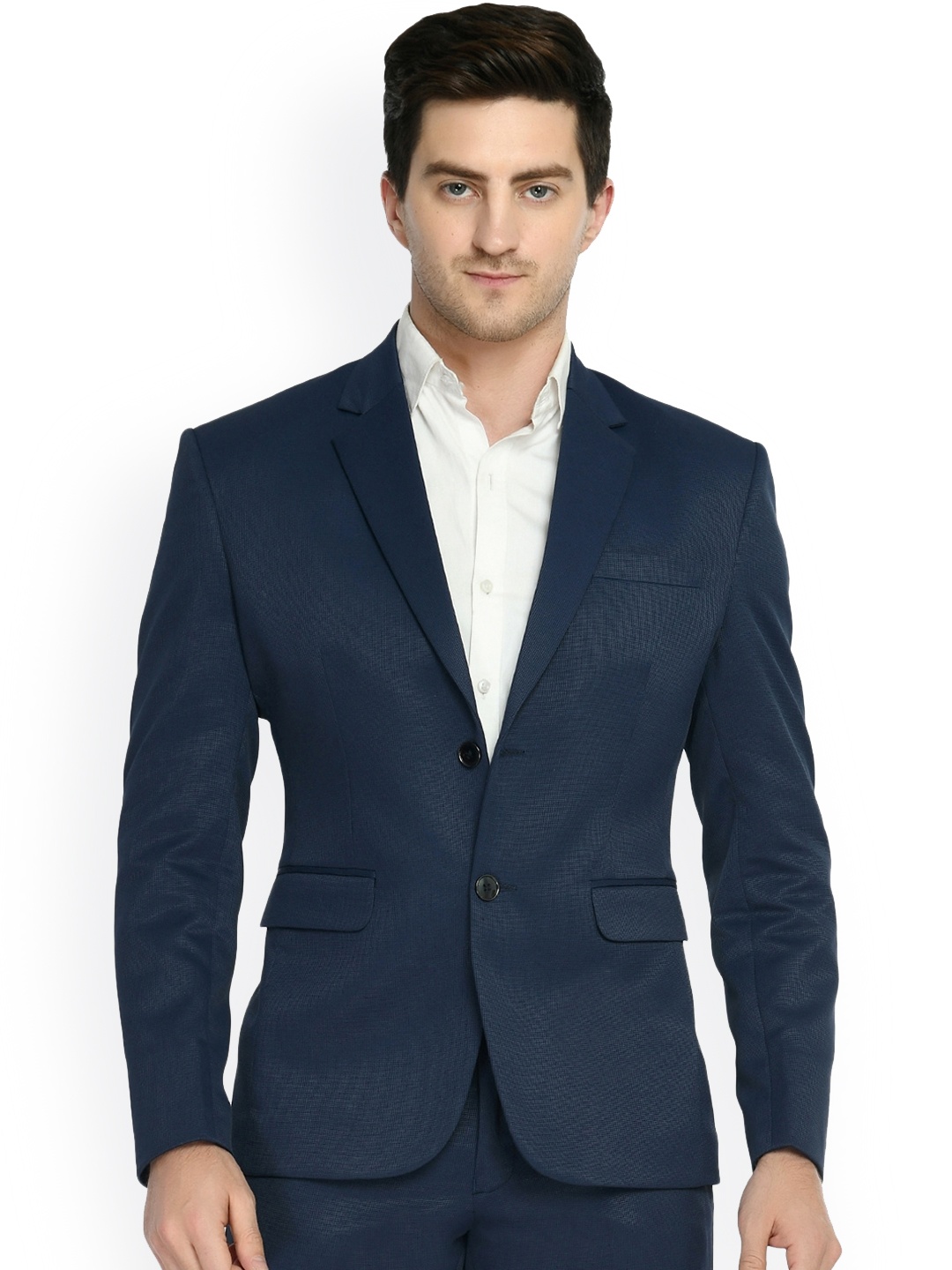

TrulyFeb Men Navy Blue Solid Single-Breasted Slim-Fit Blazers