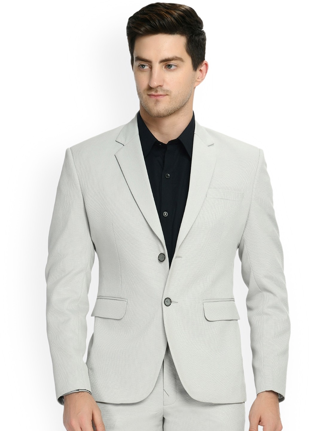 

TrulyFeb Men Grey Solid Single-Breasted Formal Blazer