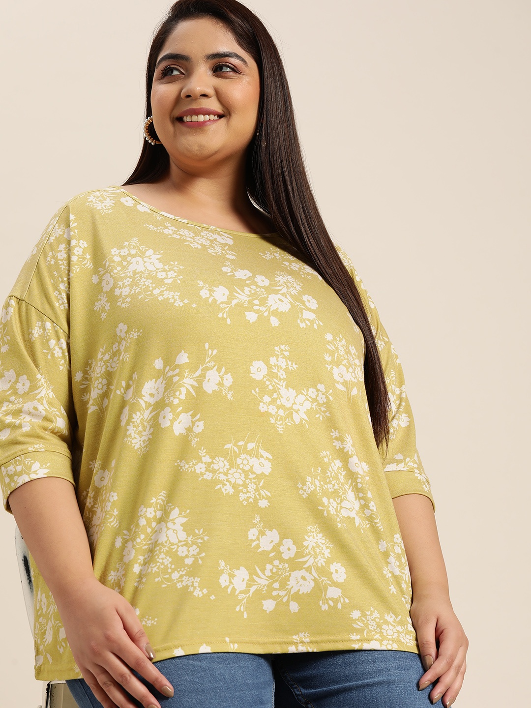 

Sztori Women Plus Size Floral Printed T-shirt, Green