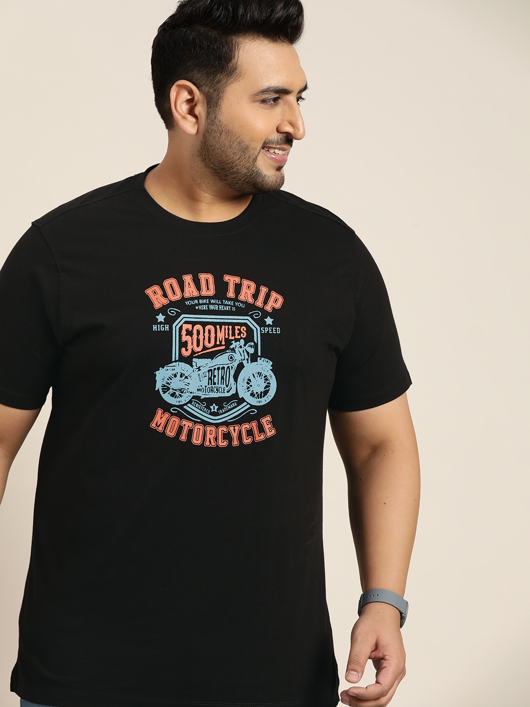 

Sztori Men Black & Blue Biker Printed Pure Cotton T-shirt