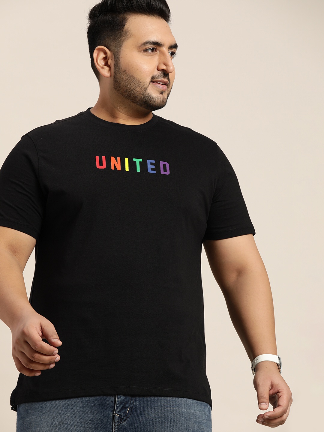 

Sztori Men Plus Size Black & Red Pure Cotton Pride Month Typography Printed T-shirt