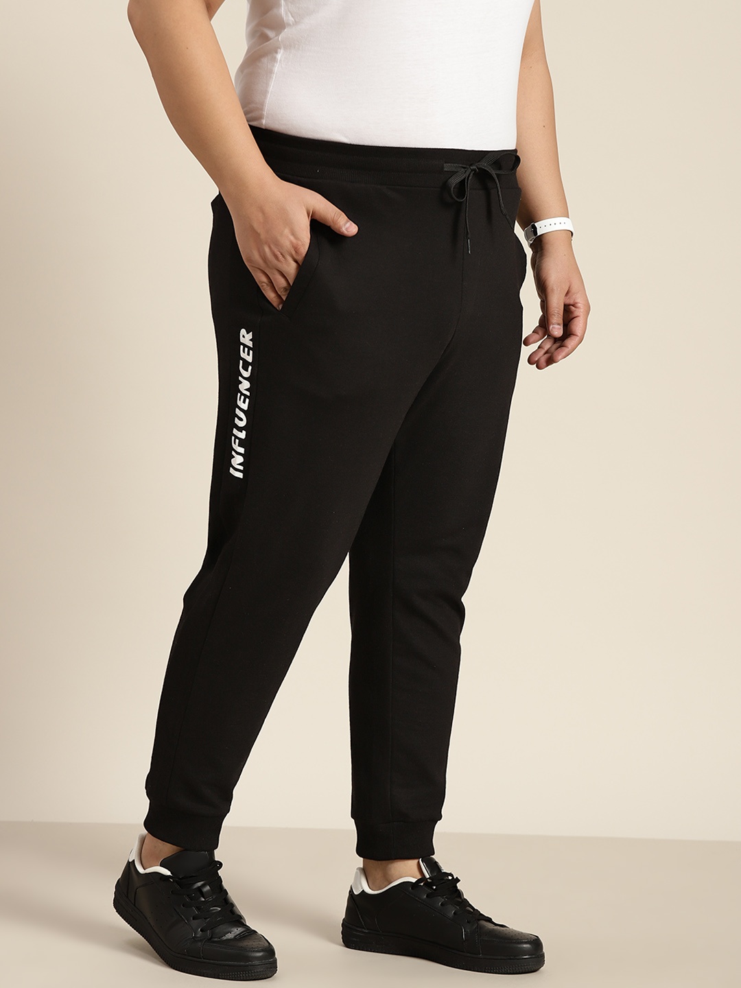 

Sztori Men Plus Size Black Solid Jogger Trackpants