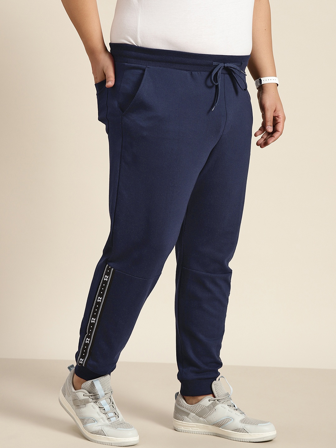 

Sztori Men Plus Size Navy Blue Side Taped Joggers