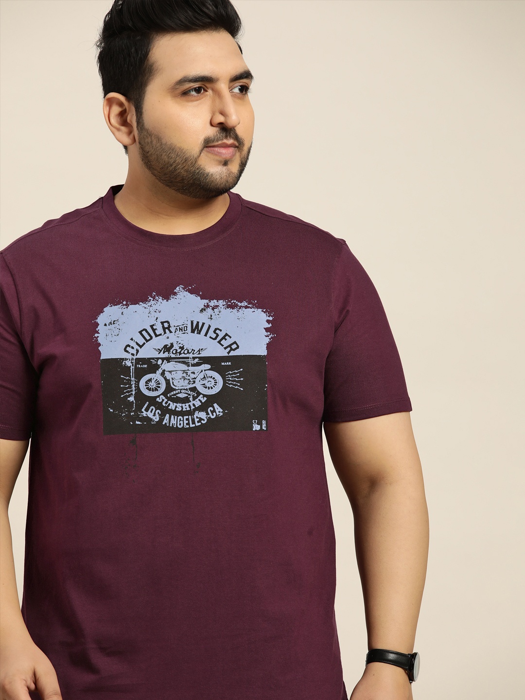 

Sztori Men Plus Size Purple & Blue Typography Printed Pure Cotton T-shirt