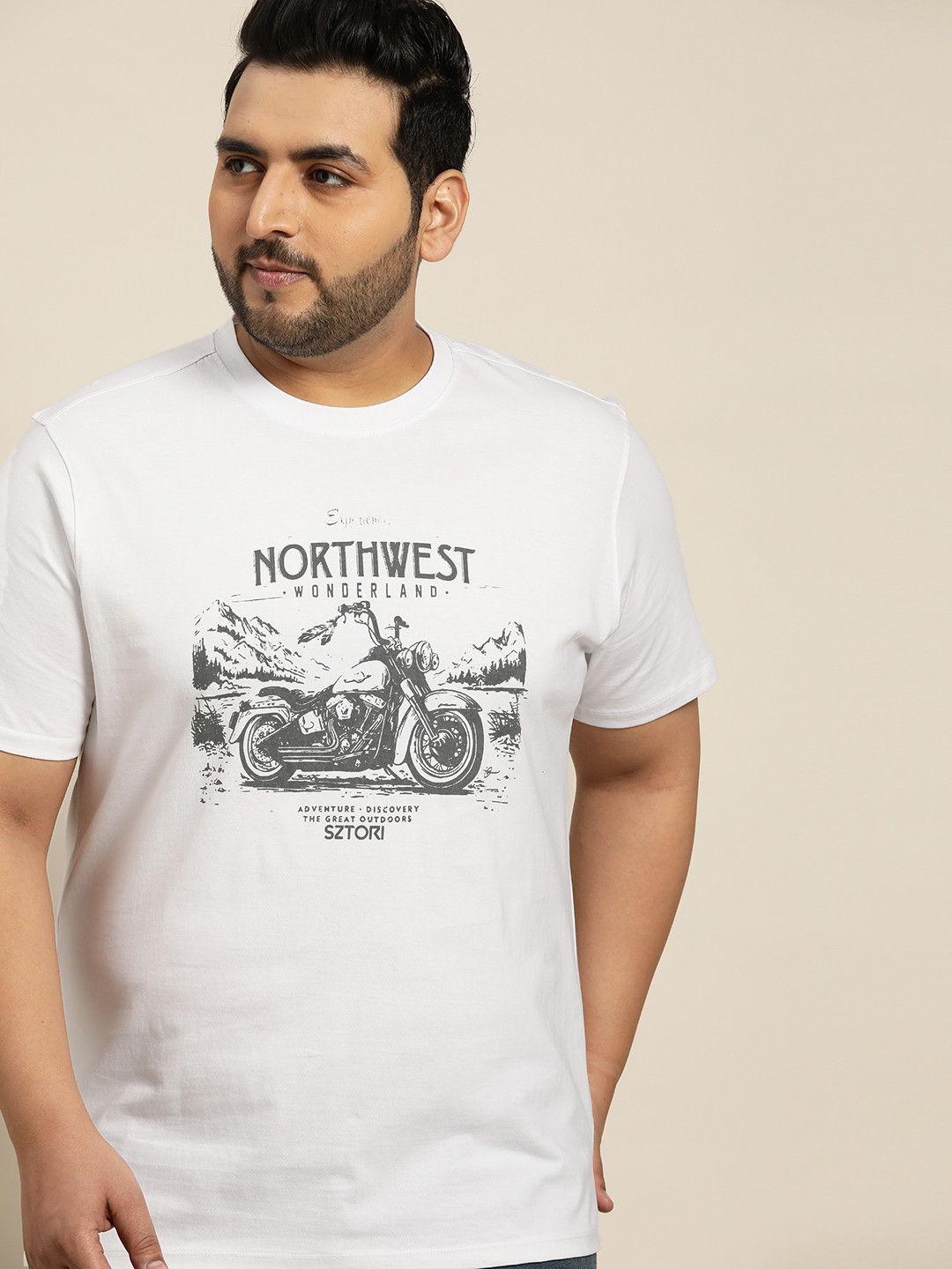 

Sztori Men Plus Size White & Black Typography Printed Pure Cotton T-shirt