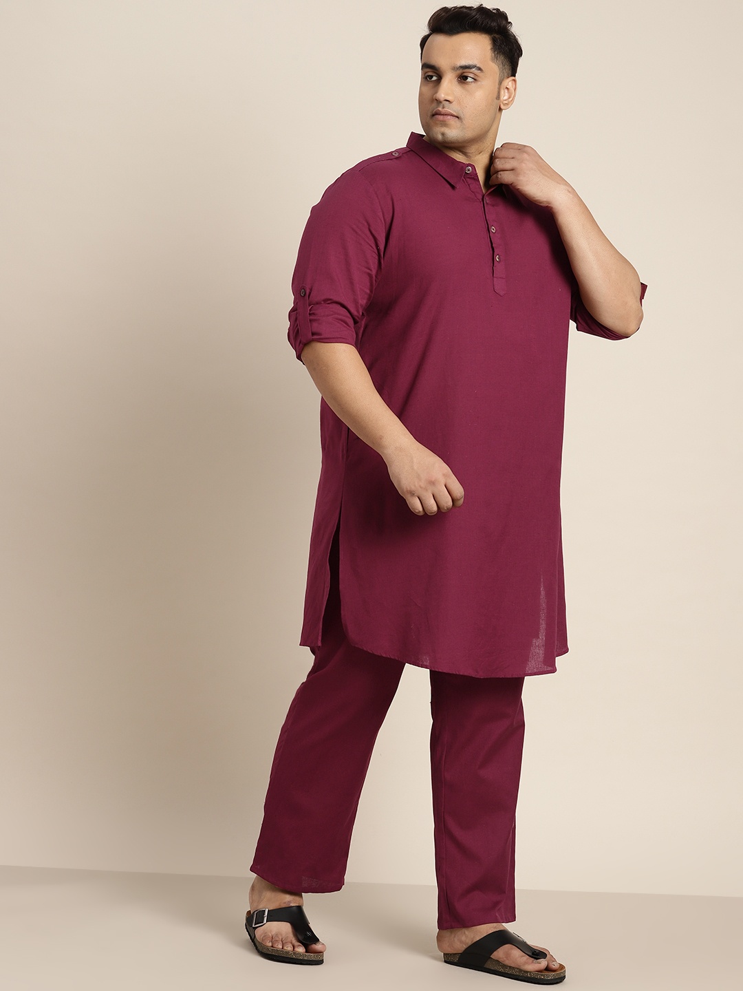 

Sztori Men Plus Size Kurta with Trousers, Maroon