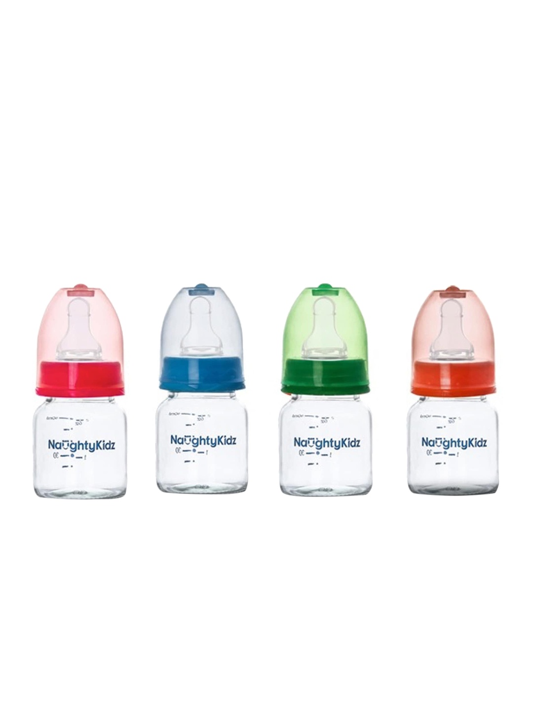 

NAUGHTY KIDZ Infant Kids Pack of 4 Anti-Colic Glass Feeding Bottle, Blue