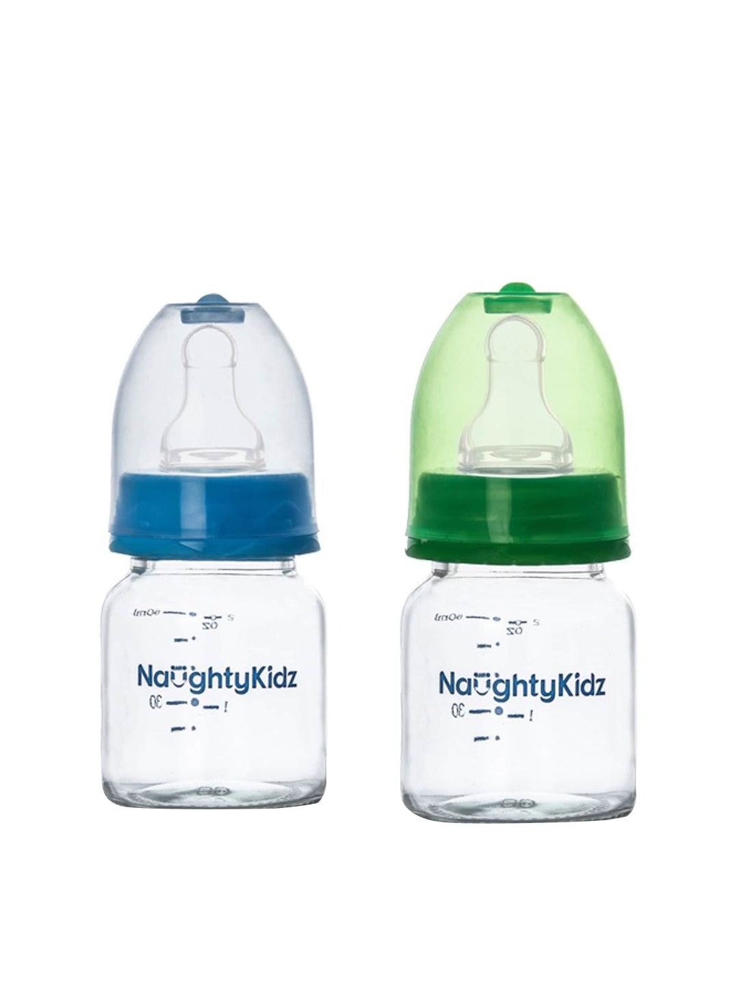 

NAUGHTY KIDZ Pack of 2 Blue & Green Glass Feeding Bottle - 60ml