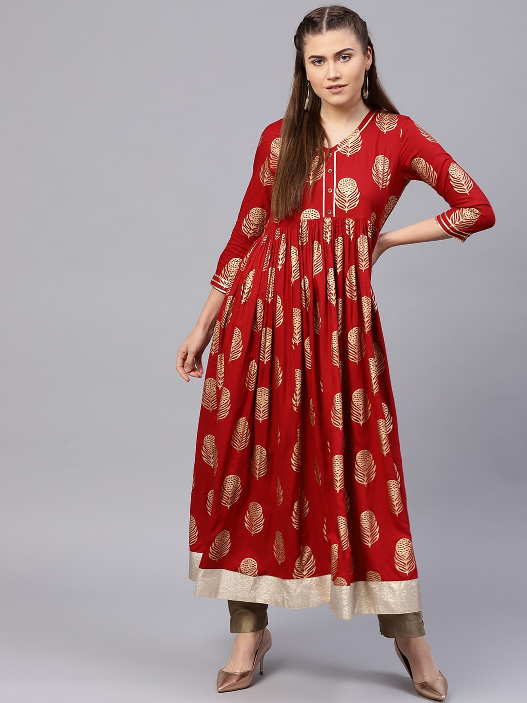 

Varanga Women Maroon Ethnic Motifs Printed Anarkali Kurta