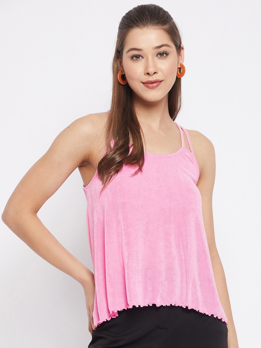 

LE BOURGEOIS Women Pink Solid Halter Cami Top