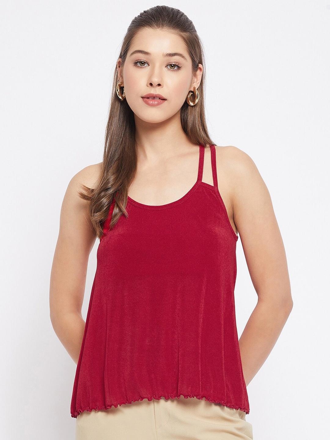 

LE BOURGEOIS Women Red Solid Cami Top