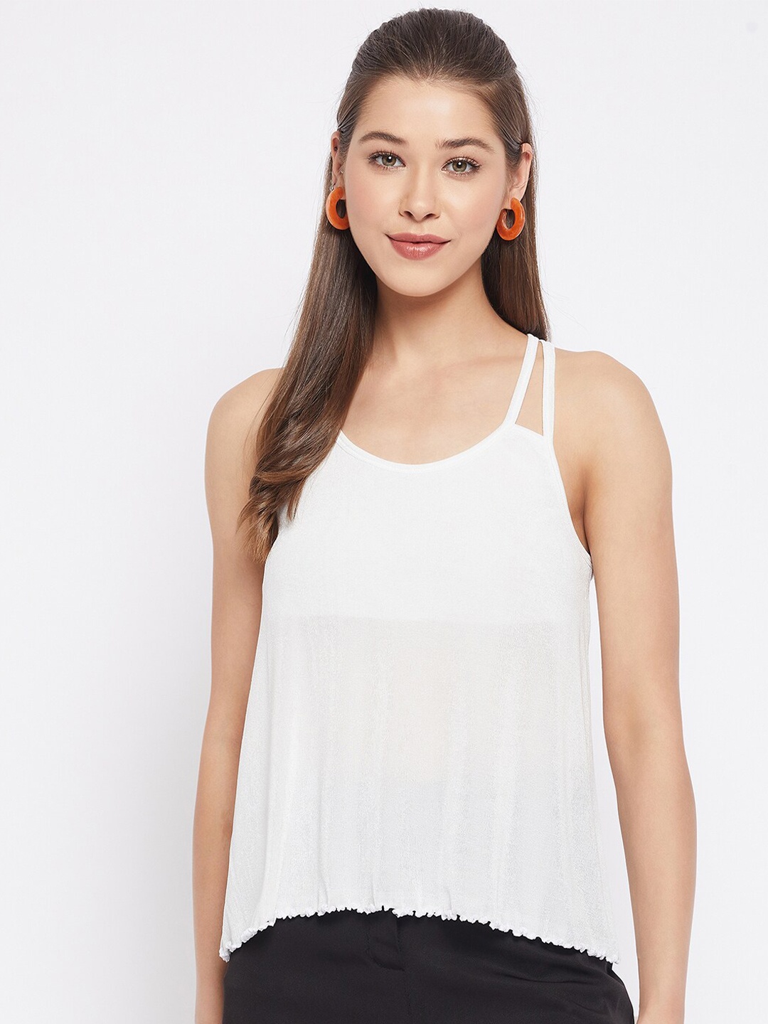 

LE BOURGEOIS Women Solid White Halter Neck Cami Top