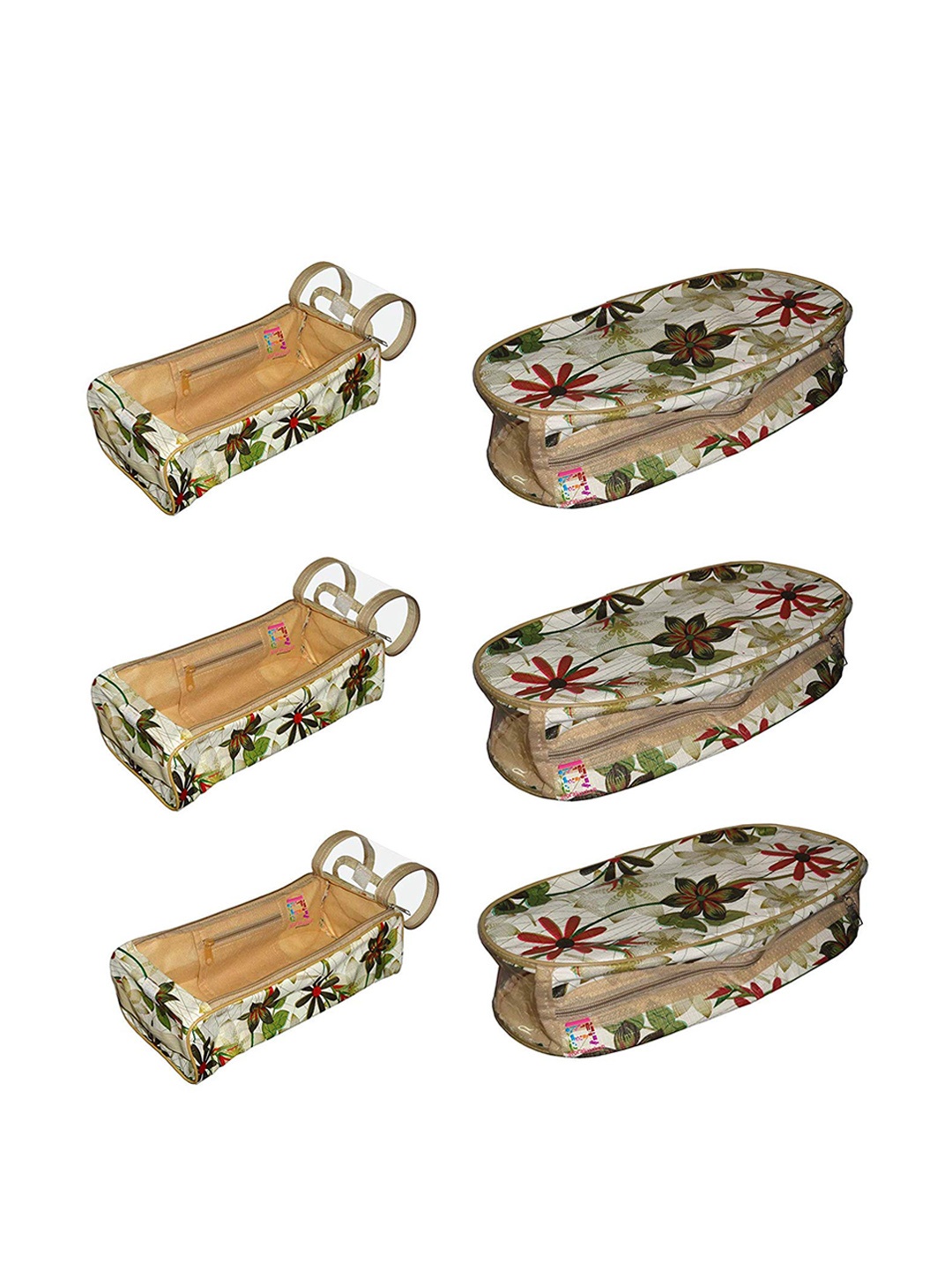 

atorakushon Set Of 6 Beige & White Printed Shoe Organisers